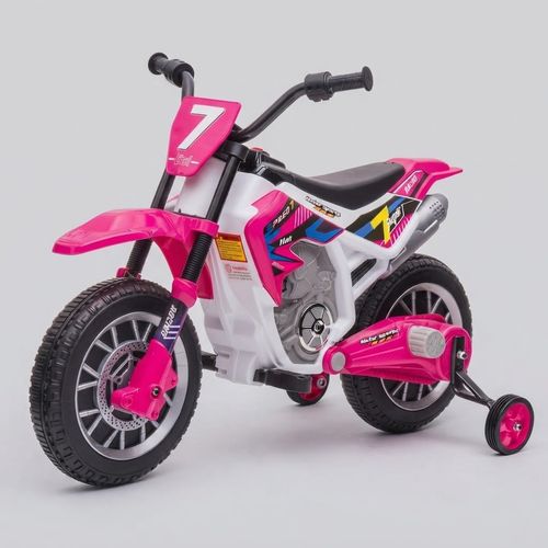 12V Ride-On Motorcycle with Training Wheels, Rose Pink