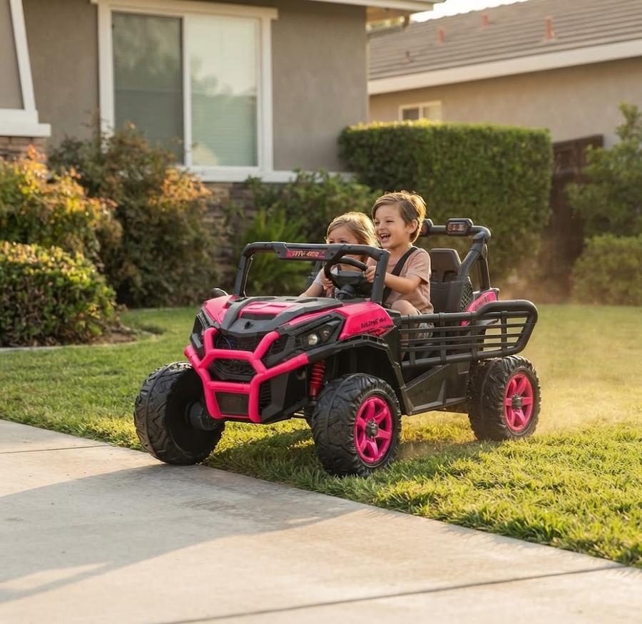 24V Side-by-Side 2-Seater Ride-On UTV, Rose Pink