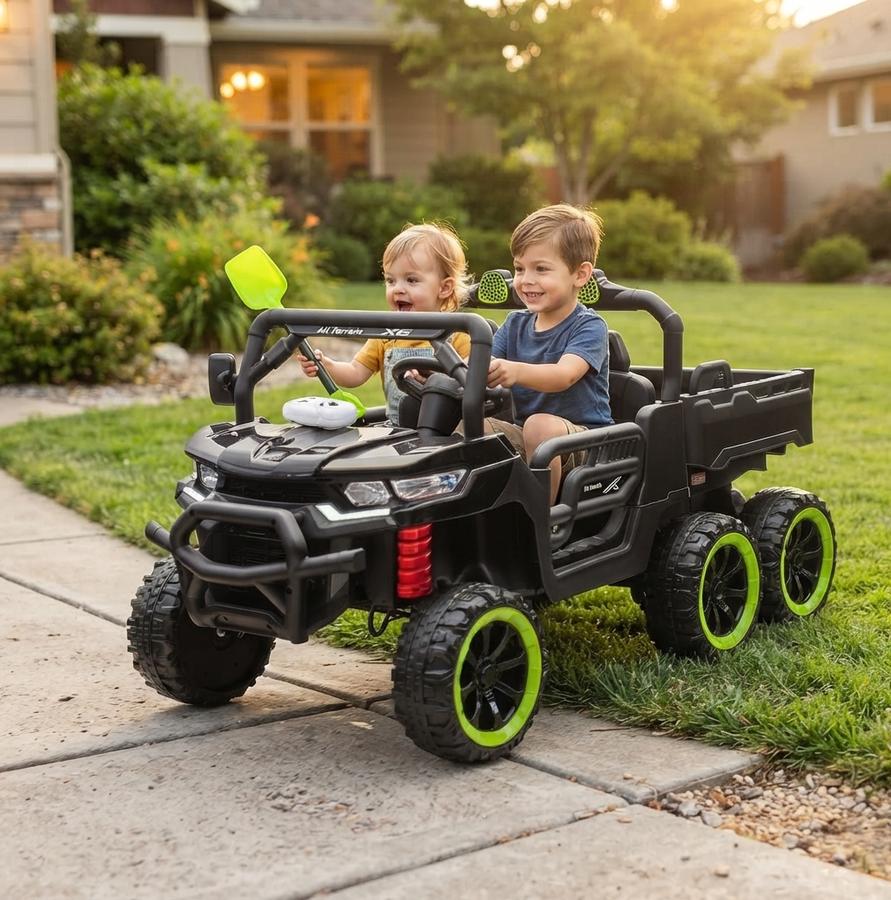 24V 6-Wheel 2-Seater Ride-On Dump Truck, Black